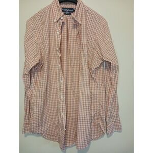 Ralph Lauren Classic Fit Orange/ White M Plaid Men Long Sleeve Button Down Shirt